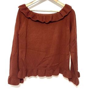 Love Riche Sweater ruffle Autumn colors large rust orange  ruffle sleeve